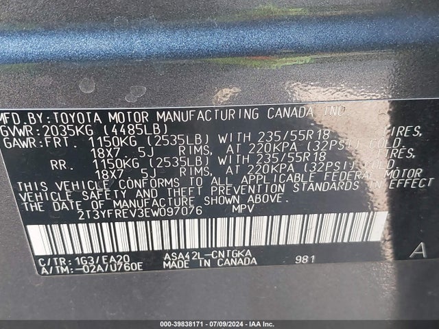 Toyota Rav4 Limited 2014 2T3YFREV3EW097076 Image 9