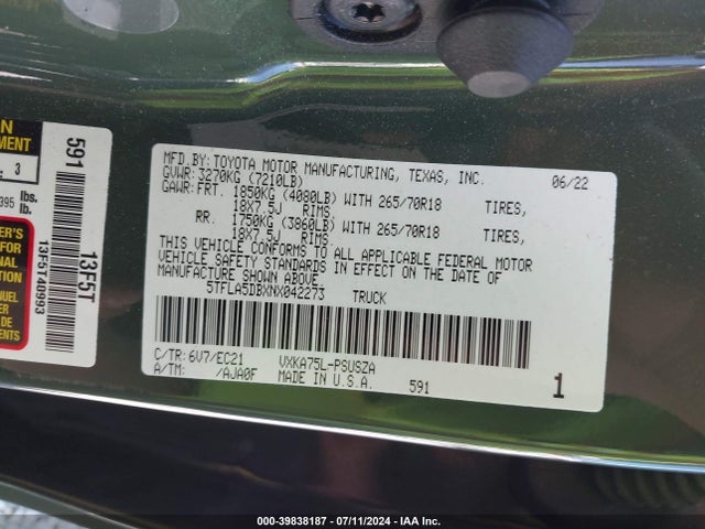Toyota Tundra Sr5 2022 5TFLA5DBXNX042273 Image 9