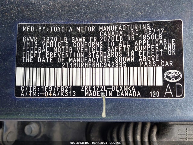 Toyota COROLLA LE 2017 2T1BURHE6HC942895 Image 9