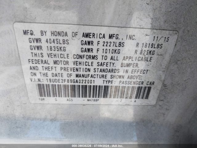 19UDE2F89GA022001 Acura Ilx Premium   A-spec Packages/technology Plus   A-spec Packages