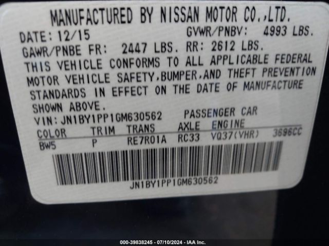 JN1BY1PP1GM630562 Infiniti Q70l 3.7