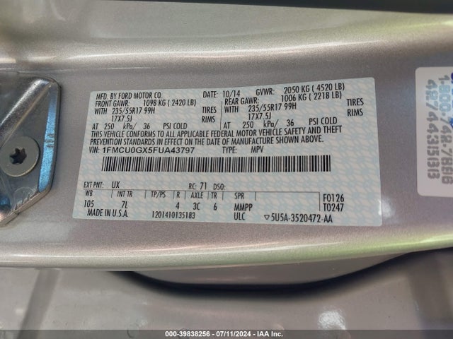 Ford ESCAPE SE 2015 1FMCU0GX5FUA43797 Image 9