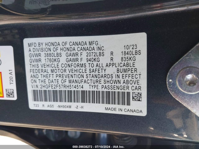 Honda Civic Sport 2024 2HGFE2F57RH514514 Image 9