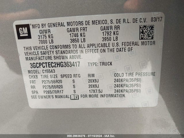 3GCPCTEC2HG363417 Chevrolet Silverado 1500 High Country