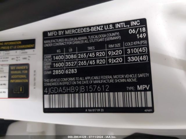 4JGDA5HB9JB157612 Mercedes-Benz Gle 350 4matic