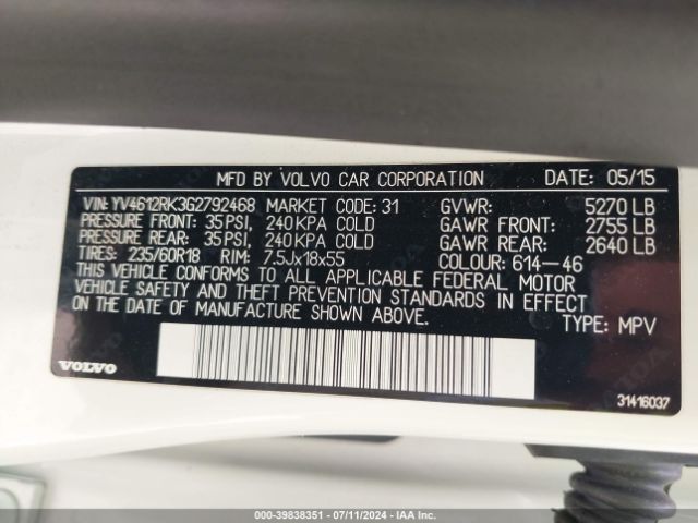 YV4612RK3G2792468 Volvo Xc60 T5 Premier