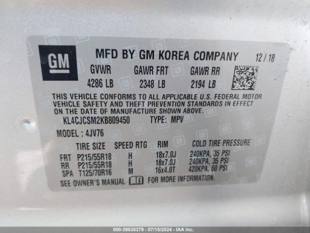 KL4CJCSM2KB809450 Buick Encore Fwd Essence