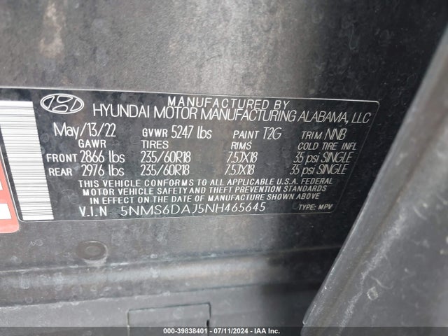 Hyundai Santa Fe Xrt 2022 5NMS6DAJ5NH465645 Image 9