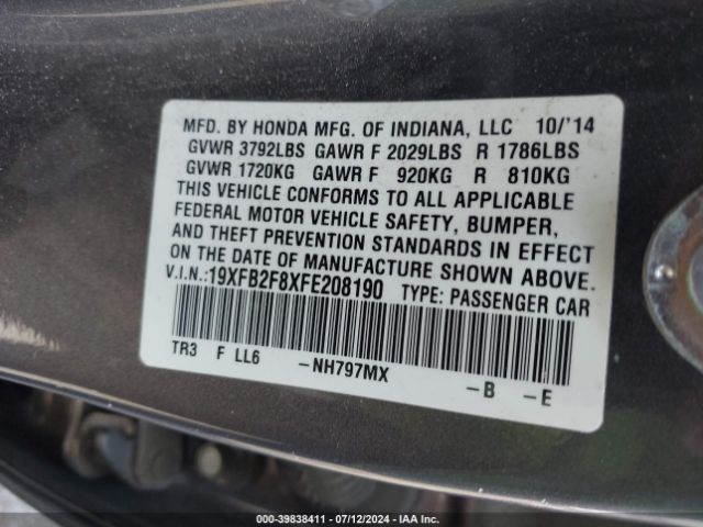 19XFB2F8XFE208190 Honda CIVIC EX