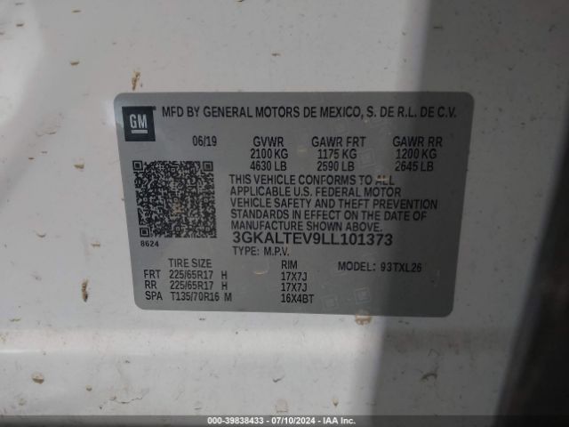 3GKALTEV9LL101373 GMC Terrain Awd Sle