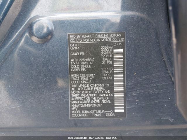 KNMAT2MT4GP634697 Nissan ROGUE SV