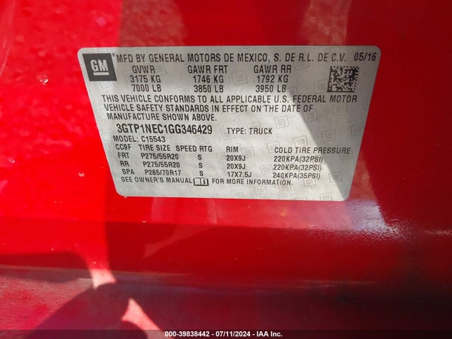 GMC Sierra 1500 Slt 2016 3GTP1NEC1GG346429 Image 9