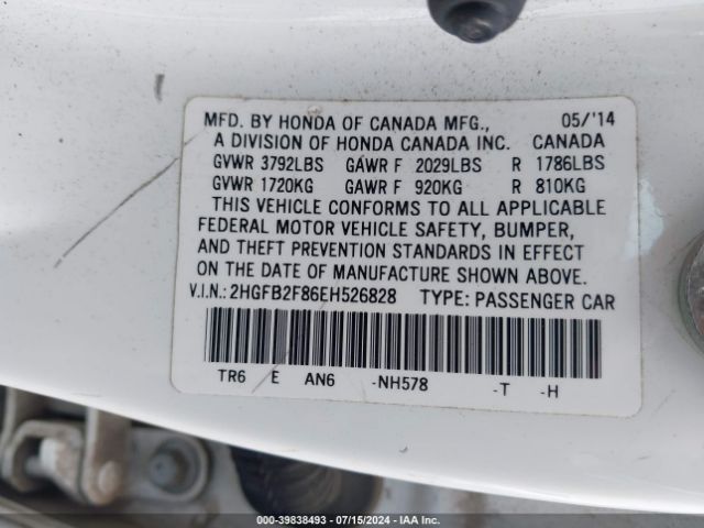 2HGFB2F86EH526828 Honda CIVIC EX