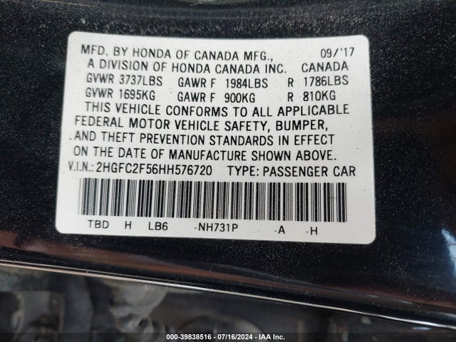 Honda Civic Lx 2017 2HGFC2F56HH576720 Image 9