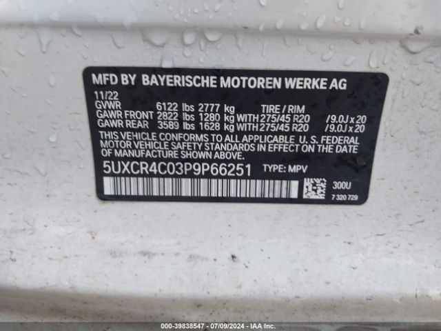 5UXCR4C03P9P66251 BMW X5 Sdrive40i