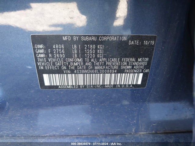 Subaru Legacy Limited Xt 2020 4S3BWGN66L3008894 Image 9