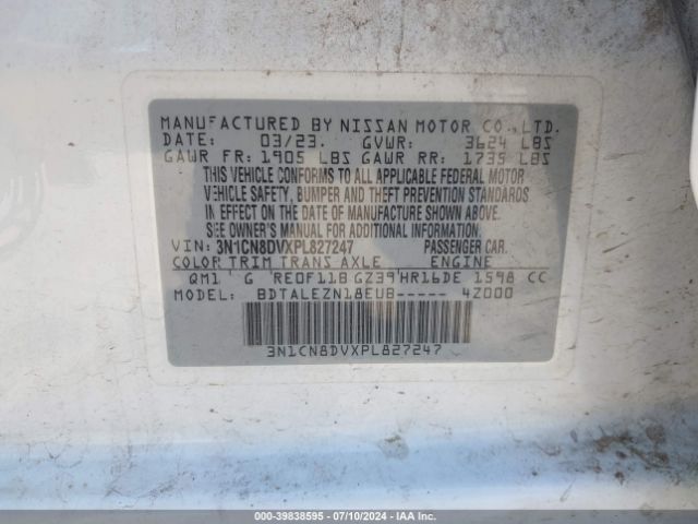 3N1CN8DVXPL827247 Nissan Versa 1.6 S Xtronic Cvt