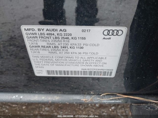 WA1ECCFS3HR015648 Audi Q3 2.0t Premium