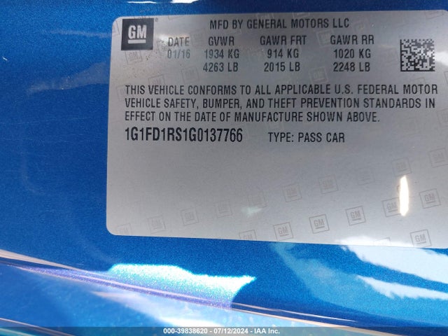 Chevrolet Camaro 2lt 2016 1G1FD1RS1G0137766 Image 9