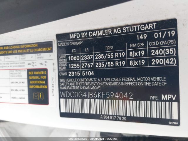 WDC0G4JB6KF594042 Mercedes-Benz GLC 300