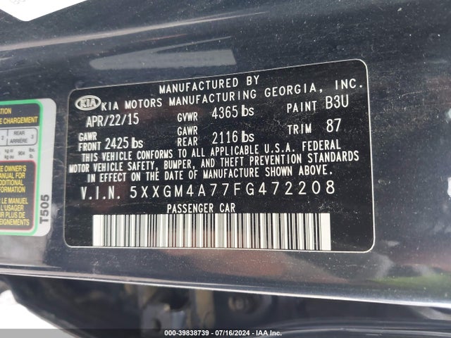 KIA Optima Lx 2015 5XXGM4A77FG472208 Image 9