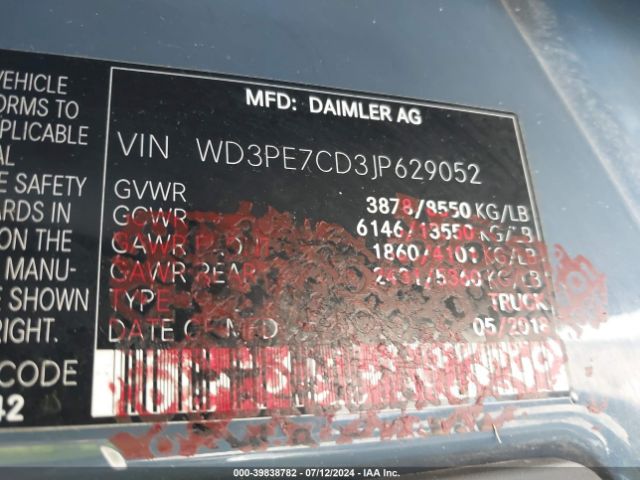 WD3PE7CD3JP629052 Mercedes-Benz Sprinter 2500 Standard Roof V6