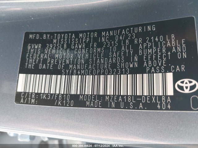Toyota COROLLA LE 2023 5YFB4MDE0PP032313 Image 9