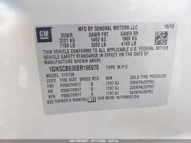 1GNSCBE06ER196976 Chevrolet Tahoe Lt