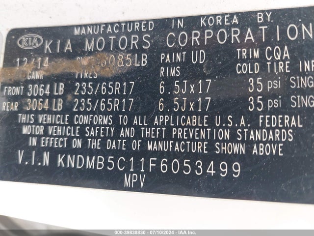 KIA SEDONA LX 2015 KNDMB5C11F6053499 Image 9