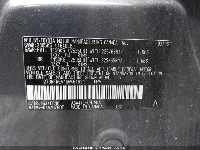 Toyota Rav4 Xle 2016 2T3RFREV1GW464631 Image 9