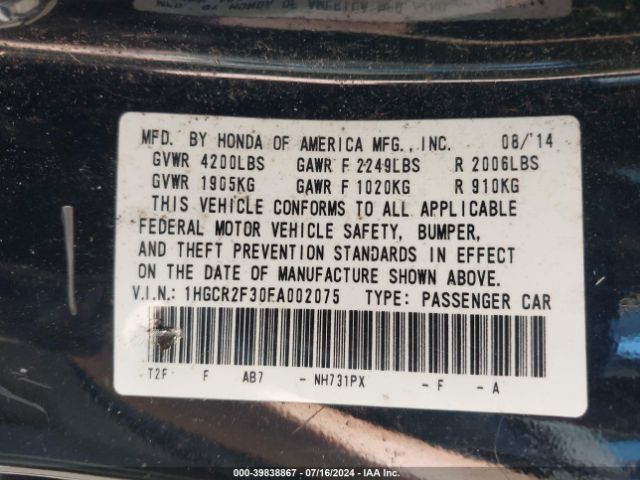 1HGCR2F30FA002075 Honda ACCORD LX