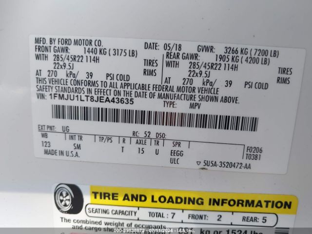 1FMJU1LT8JEA43635 Ford Expedition Platinum