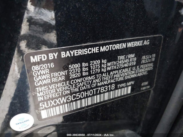 5UXXW3C50H0T78318 BMW X4 Xdrive28i