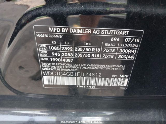 WDCTG4GB1FJ174812 Mercedes-Benz Gla 250 4matic