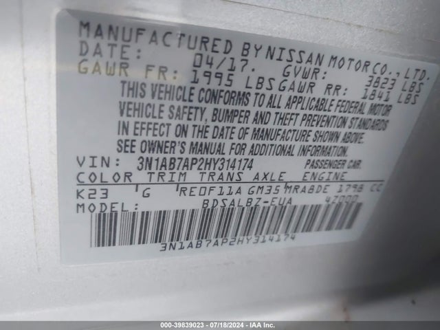 Nissan SENTRA S 2017 3N1AB7AP2HY314174 Image 9