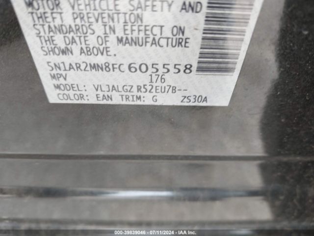 5N1AR2MN8FC605558 Nissan Pathfinder Sl