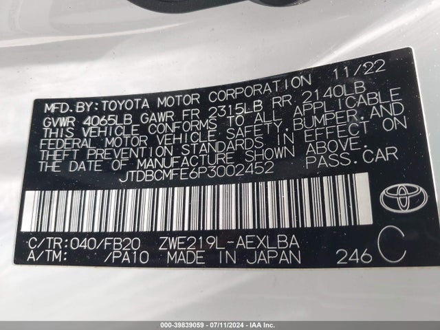 Toyota Corolla Hybrid Le 2023 JTDBCMFE6P3002452 Image 9