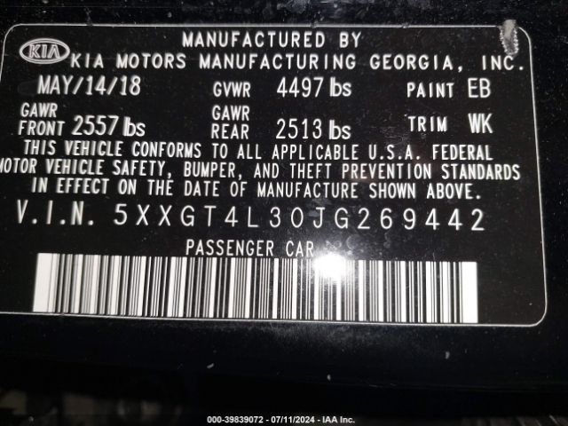 5XXGT4L30JG269442 KIA Optima Lx