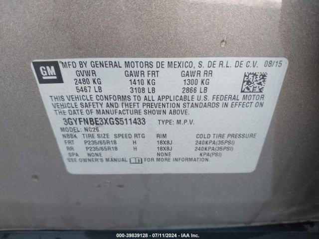 3GYFNBE3XGS511433 Cadillac Srx Luxury Collection