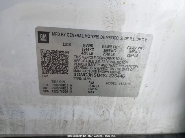 3GNCJKSB4KL226446 Chevrolet TRAX LS