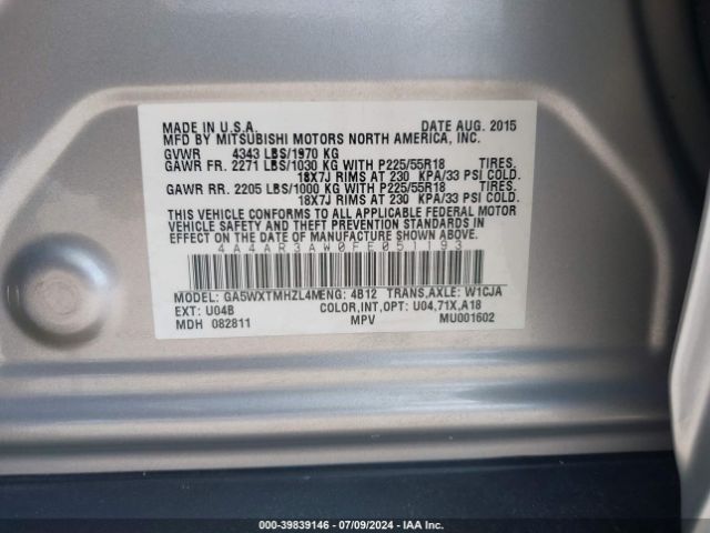 4A4AR3AW0FE051193 Mitsubishi Outlander Sport Es