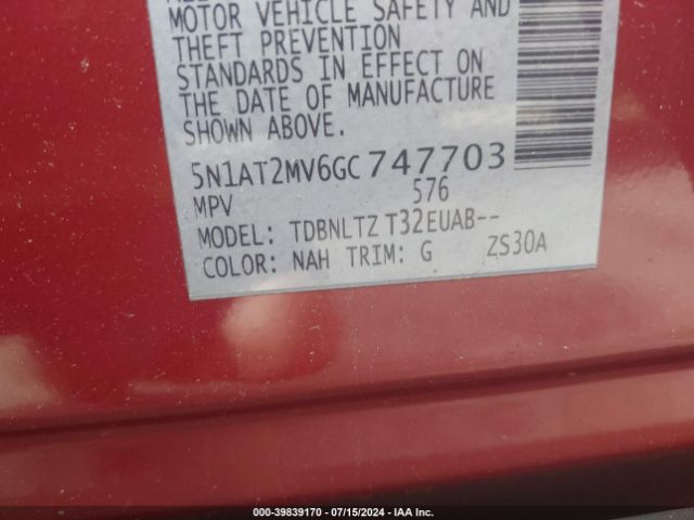 5N1AT2MV6GC747703 Nissan Rogue S/sl/sv