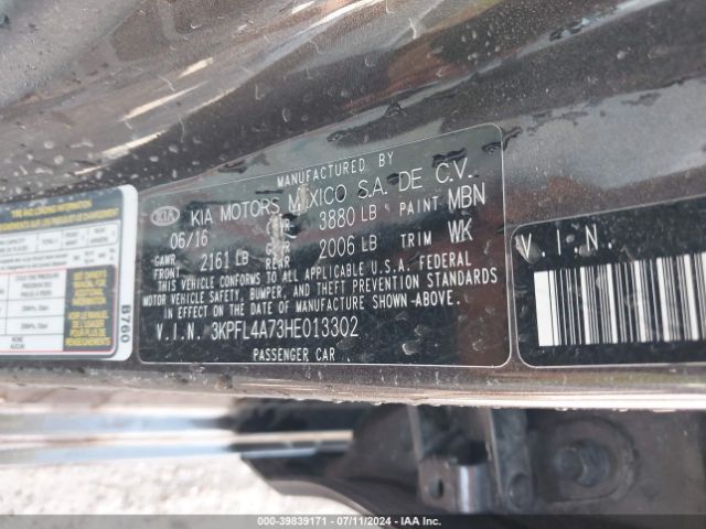 3KPFL4A73HE013302 KIA FORTE LX