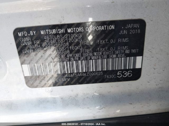 JA4AT5AA4KZ000625 Mitsubishi Eclipse Cross Sel