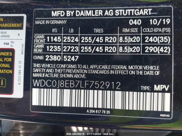 WDC0J8EB7LF752912 Mercedes-Benz Glc 300 Coupe 4matic