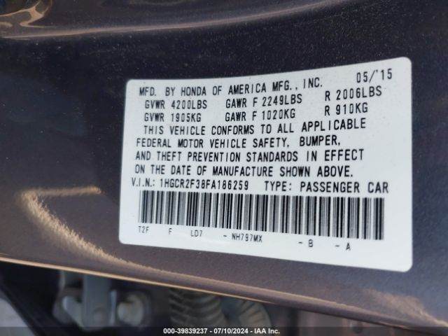 1HGCR2F38FA186259 Honda ACCORD LX