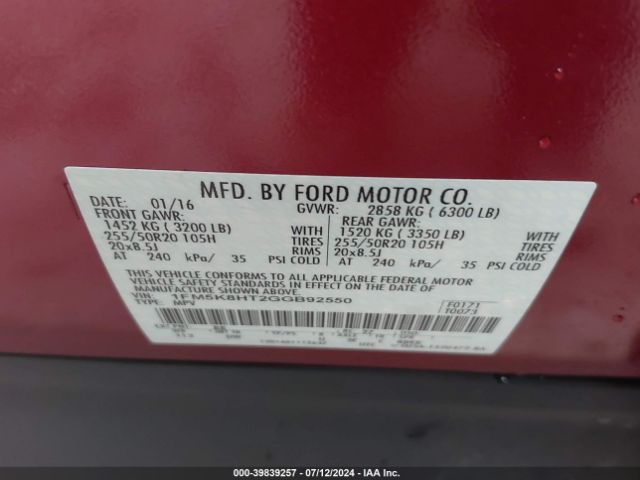 1FM5K8HT2GGB92550 Ford Explorer Platinum