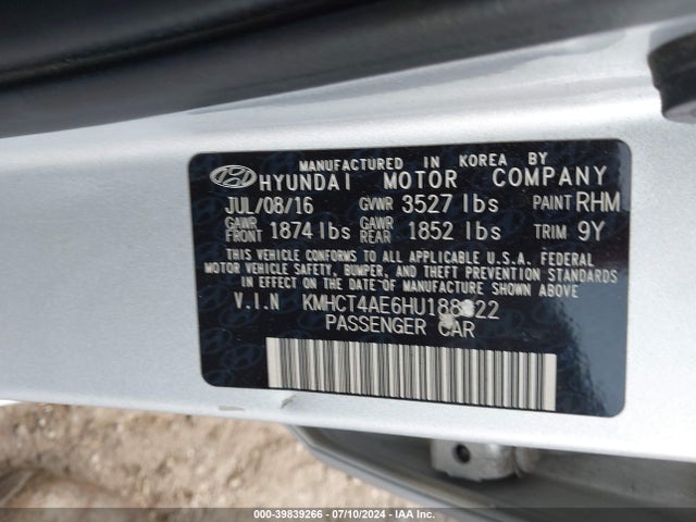 Hyundai ACCENT SE 2017 KMHCT4AE6HU188822 Image 9