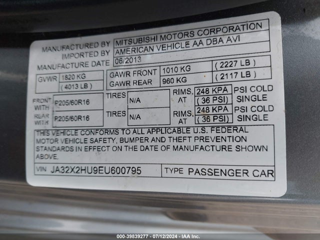 2014 MITSUBISHI LANCER SPORTBACK JA32X2HU9EU600795 Photo 8