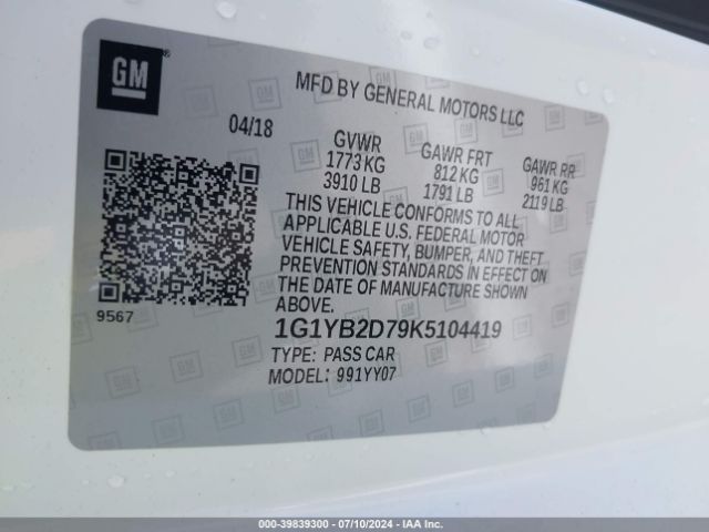 1G1YB2D79K5104419 Chevrolet CORVETTE STINGRAY